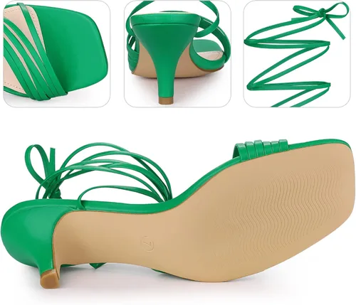 Miniatura 3 de Perphy Sandalias de tacón de gatito con tiras y puntera cuadrada con cordones para mujer