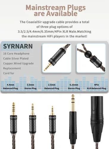 Miniatura 2 de Cable equilibrado de 0.098 pulgadas compatible con auriculares Sennheiser HD650, HD600, HD580, HD660S, HD660S2, HD58X, HD6XX de 16 núcleos chapados