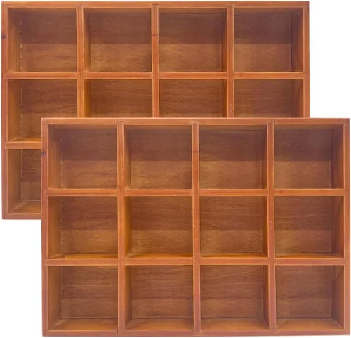 Miniatura 2 de Cregugua Paquete de 2 bandejas de clasificación de madera, organizador dividido de madera, caja de secciones con acabado marrón