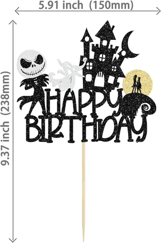 Miniatura 2 de 1 pieza de decoración de pastel de Halloween con purpurina Jack y Sally calabaza murciélago castillo fantasma Halloween pastel Pick para fiesta