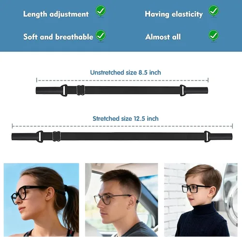 Miniatura 2 de Paquete de 4 correas ajustables para lentes (8.5-12.5 pulgadas), correas de vidrio para anteojos y lentes de sol, correa antideslizante para gafas