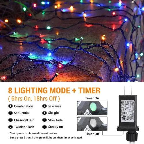 Miniatura 2 de Toodour Tira de luces de Navidad para exteriores, 213 pies, 600 luces LED, temporizador, impermeable, 8 modos de luz de Navidad para exteriores, luz