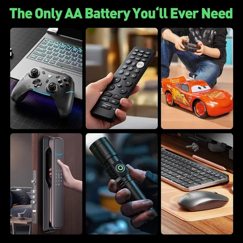 Miniatura 6 de Paquete de 4 baterías de litio AAA recargables USB-C, capacidad real de 666 mWh, voltaje constante de 1.5 V, más de 1200 ciclos, para control