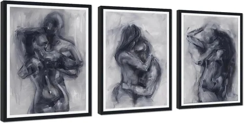 Miniatura 49 de Novatique 3 piezas de arte de pared sexy en blanco y negro para parejas desnudas, decoración de pared abstracta de amor para mujeres y hombres, arte