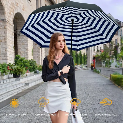 Miniatura 50 de MRTLLOA - Paraguas invertido de gran tamaño de 40/49/56 pulgadas - Sombrilla doble capa resistente al viento, con mango en forma de C y tamaño golf