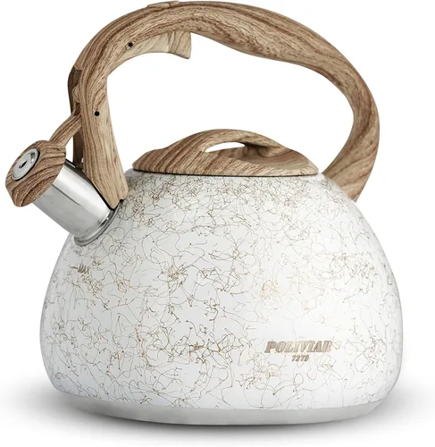 Miniatura 14 de POLIVIAR - Hervidor de té para estufa de 2.7 cuartos de galón, tetera silbante con acabado crujiente, acero inoxidable de grado alimenticio
