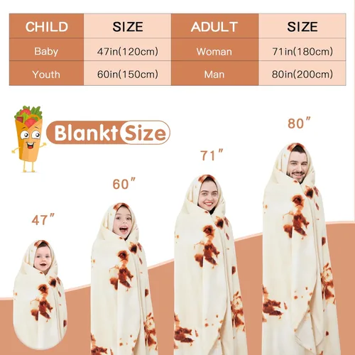 Miniatura 3 de Admitrack - Cobija ligera de tortilla, manta redonda de burrito, cobija redonda graciosa y realista de comida, manta novedosa de burrito