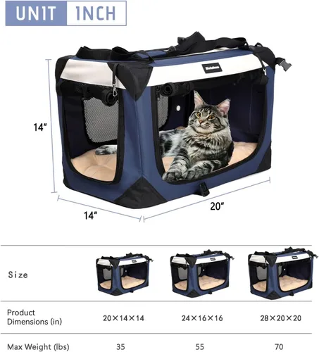 Miniatura 4 de Transportador grande para gatos, jaula de viaje plegable para perros, portátil, de lados suaves, con alfombrilla de felpa súper suave y cálida