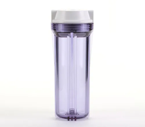 Hydronix HF2-10CLWH38, carcasa transparente de 10" con tapa plana blanca para sistemas de ósmosis inversa y filtración, puertos de 3/8"