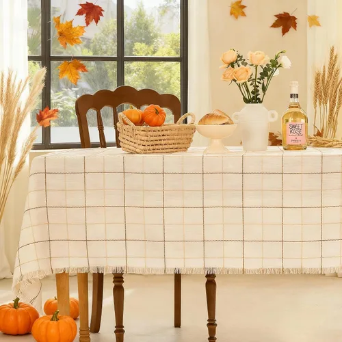 Miniatura 7 de Midsummer Breeze Mantel cuadrado de algodón rústico, mantel de arpillera con flecos para Halloween, Acción de Gracias, Navidad, cocina, comedor