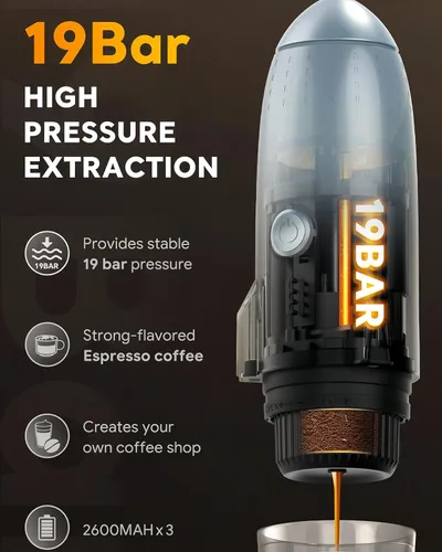 Miniatura 5 de Máquina de café expreso portátil, cafetera de viaje 3 en 1 con 7800 mAh de preparación caliente/fría y calentamiento rápido con USB-C, para camping