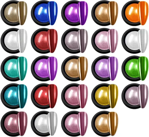 Polvo de uñas cromado, 24 colores Aurora Chrome Powder Mirror Luster Effect Charm Chrome Nail Powder Kit para uñas de gel, polvo cromado para uñas