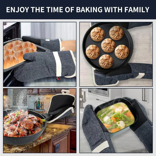 Miniatura 2 de Juego de guantes de horno y soportes para ollas, 4 piezas de guantes de horno de cocina resistentes al calor de 400 °F para cocina, guantes de horno