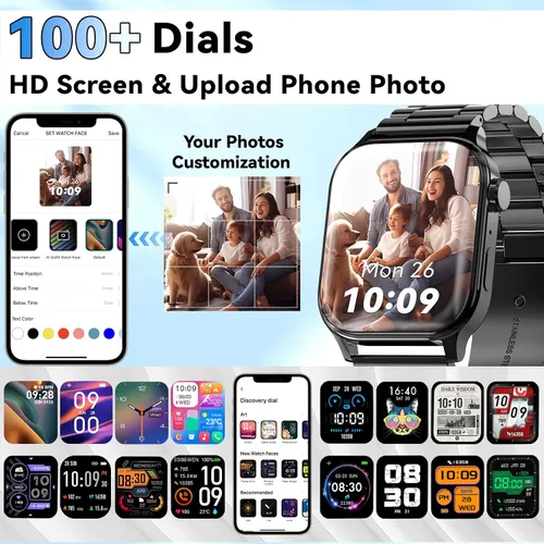 Miniatura 7 de Reloj inteligente para hombres con respuesta/hacer llamadas, pantalla HD de 1.85 pulgadas, reloj rastreador de fitness con resistente al agua, 100
