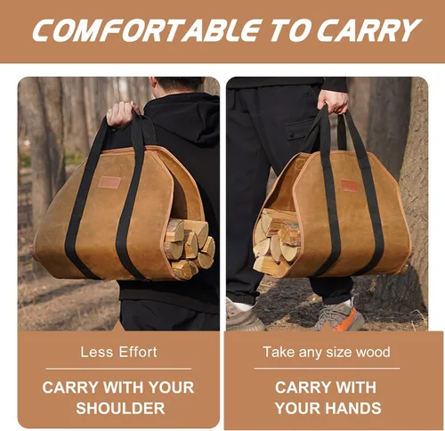 Miniatura 7 de G GOOD GAIN Portador de leña de lona encerada con asas, portador de madera para leña, bolsa de almacenamiento de leña resistente de 39x18 pulgadas