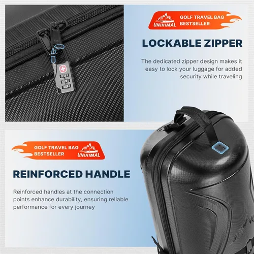 Miniatura 6 de UNIHIMAL Bolsa de viaje de golf con funda rígida de PC, tela Oxford resistente 1680D, bolsas de viaje para aerolíneas con ruedas, resistente al