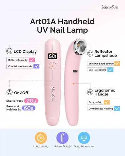 Miniatura 5 de MelodySusie Lámpara de Uñas UV Inalámbrica Ergonómica de Mano con Pantalla LCD y 2 Temporizadores, P-Art01A Luz LED UV Mini Recargable que Cura