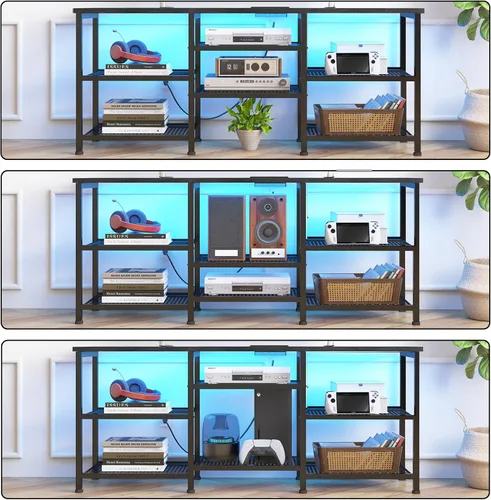 Miniatura 3 de YGEOMER Soporte de TV para televisores de 55 pulgadas, centro de entretenimiento con paneles de estante móviles, toma de corriente y luces LED