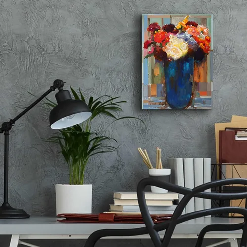 Miniatura 7 de Epic Art 'Flores en un jarrón azul' por Hooshang Khorasani, arte de pared de vidrio acrílico, 12 x 16 pulgadas