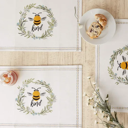 Miniatura 5 de DII Bumblebee Checkered Kitchen Collection, juego de manteles individuales reversibles, 13x19, Bee Kind Gingham, 4 piezas