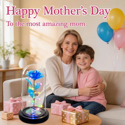 Miniatura 3 de Childom Regalos para el día de la madre para mamá, regalos de cumpleaños para mujeres, abuela, flores para entrega, rosa colorida con luz azul