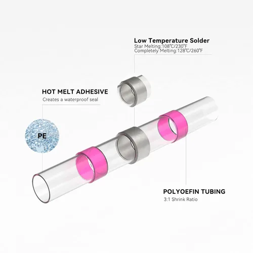Miniatura 4 de HKS 200 PZS Conectores de Cable con Sellado de Soldadura – Terminales de Tope Termorretráctiles Rojos 22-18 AWG – Empalme de Cable Eléctrico ROJO