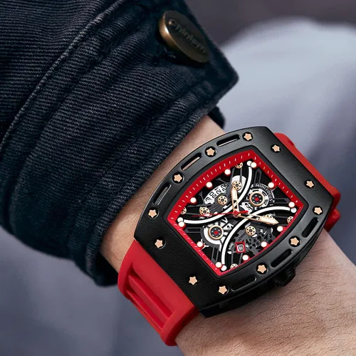 Miniatura 3 de MF MINI FOCUS Reloj de pulsera Tonneau de moda para hombre (cronógrafoimpermeableluminosocalendario) reloj de cuarzo con correa de silicona