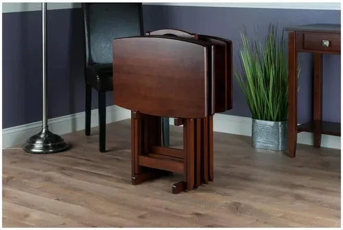 Miniatura 5 de UMENG Juego de mesa de aperitivos de gran tamaño de nogal antiguo, mesa rectangular plegable de madera, color marrón