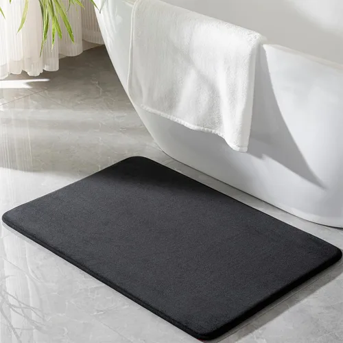 Miniatura 8 de Alfombra de baño de espuma viscoelástica negra, alfombra de baño larga y estrecha, alfombra de baño de microfibra antideslizante, suave, absorbente