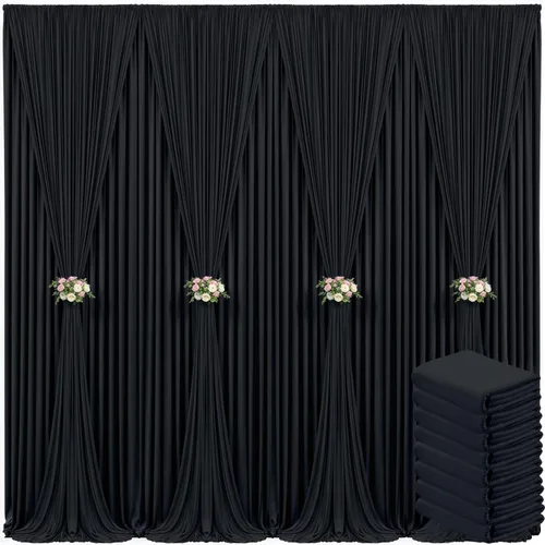 8 paneles de cortina tipo telón de color negro para fiestas, negro sin arrugas, 40 pies x 10 pies, cortinas de telón de fondo para fiesta de