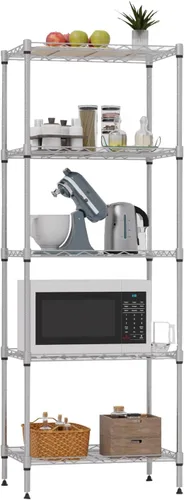 Miniatura 12 de FDW Estantes de almacenamiento ajustables, unidad de estantería de alambre de 5 niveles, estantes de metal resistente con ruedas, 14 pulgadas