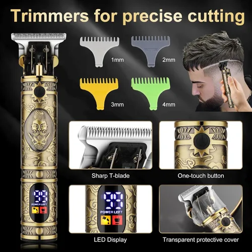 Miniatura 3 de Qreeyx Cortadora de pelo profesional inalámbrica para hombres – Cortadora de pelo Zero Gap T-Blade Trimmer Eléctrica de lámina y recortadora de pelo
