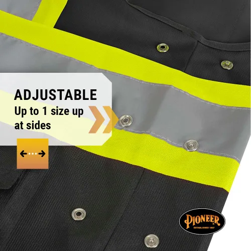 Miniatura 5 de Pioneer Chaleco de seguridad para hombre – Hi Vis reflectante neón sólido, 8 bolsillos, cremallera, ajustable para construcción, tráfico, trabajo