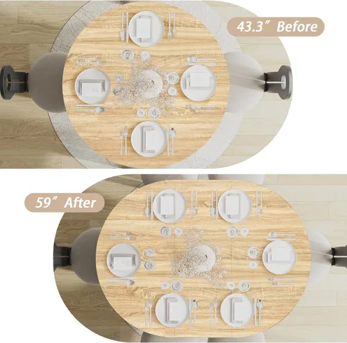 Miniatura 5 de Mesa de comedor redonda extensible de 43.3-59 pulgadas para 4-6-8, puerta corredera de madera estriada, mesa de cocina ovalada moderna, base