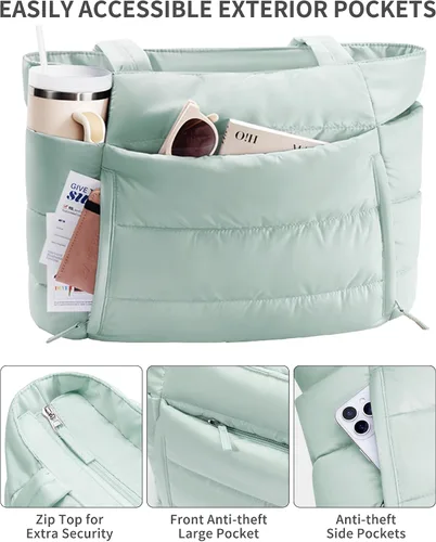 Miniatura 5 de Bolsa Tote Acolchada para Mujeres, Bolsa de Mano de Trabajo Ligera y Esponjosa para Maestras y Enfermeras, Bolsa de Hombro Acolchada para Escuela