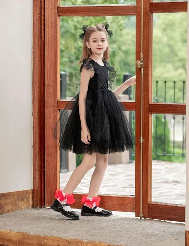 Miniatura 3 de Dicry Calcetines de encaje doble para niñas pequeñas con puños ondulados y volantes grandes para bebés y niños