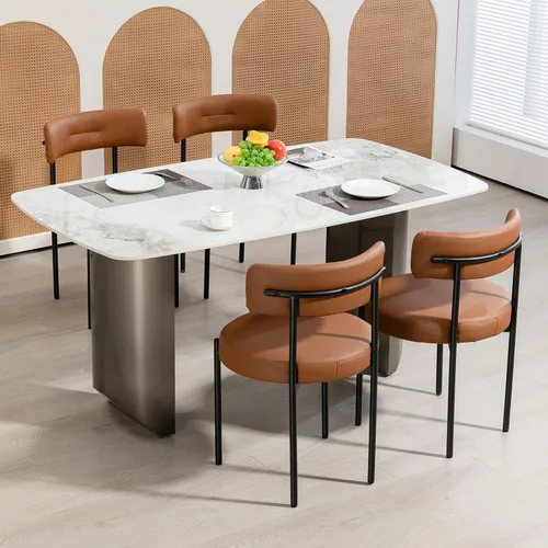 Miniatura 8 de AVAWING Juego de 6 sillas de comedor de piel sintética negra, modernas sillas de cocina tapizadas con patas de metal y respaldo curvo, sillas