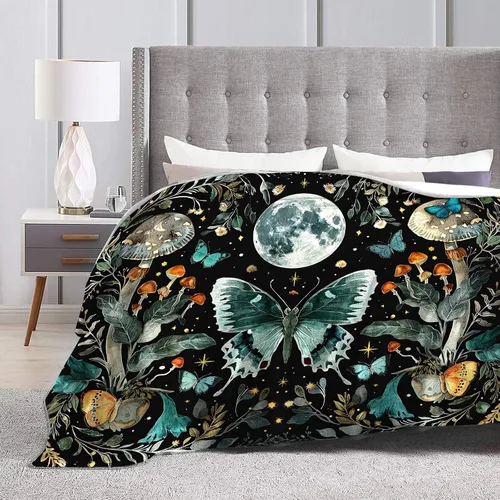 Miniatura 3 de Manta de Polilla Suave y Esponjosa de Vellón Gótico Mariposa Luna Mantas Decorativas Acogedoras y Cálidas de Franela de Felpa Regalos para Niños