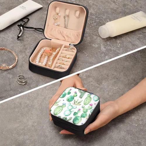 Miniatura 7 de MEAMOTAN Joyero pequeño con diseño de cactus de acuarela, mini joyero de viaje, organizador de joyas portátil, soporte de almacenamiento