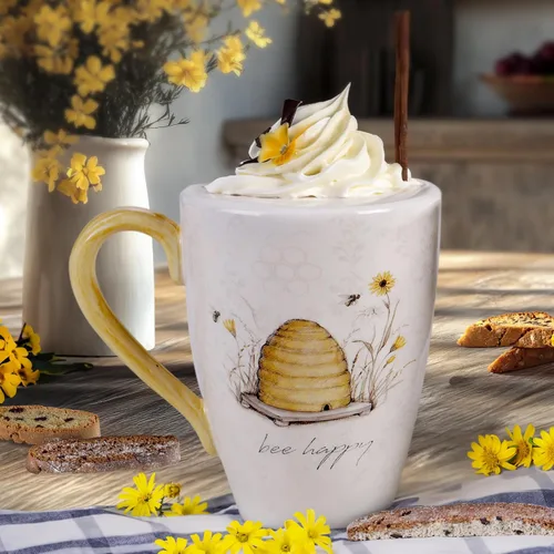 Miniatura 2 de Bee Sweet - Juego de 4 tazas grandes de cerámica – Tazas de café de 22 onzas, té, chocolate caliente con diseño floral y abeja de granja, tazas