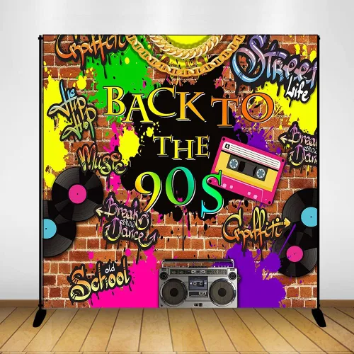 Mocsicka Telón de Fondo de los Años 90 Hip Hop Graffiti Pared de Ladrillo Radio Retro Fondo de Fotografía de Moda Regreso a los Años 90 Banner de
