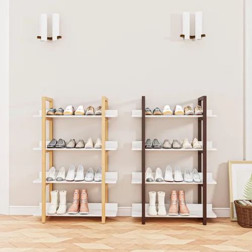 Miniatura 8 de Estantería de madera maciza de 4 niveles, moderna estantería industrial con protección de borde trasero, estantes de almacenamiento independientes