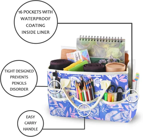 Miniatura 2 de Bolsa de mano organizadora de manualidades con múltiples bolsillos, gran caddy de almacenamiento de arte con asas para arte, manualidades, costura