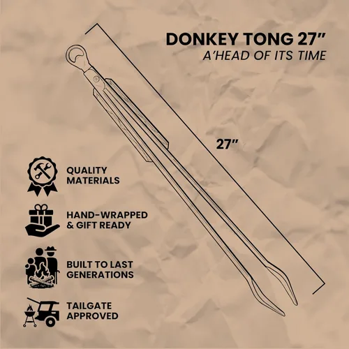 Miniatura 2 de Donkey Tong - Pinzas para barbacoa de 27 pulgadas de largo, pinzas resistentes para asar a la parrilla, ahumar, carbón y cocinar al aire libre