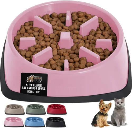 Miniatura 31 de GORILLA GRIP Cuencos para perros de alimentación lenta pendiente de patente, juguete interactivo de rompecabezas de 4 tazas para entrenamiento