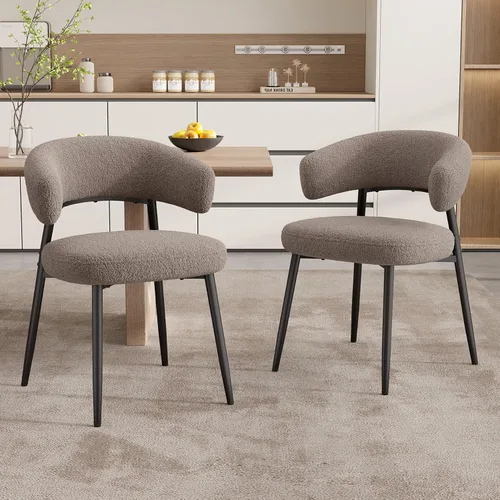 Miniatura 16 de Juego de 2 sillas de comedor, sillas de cocina modernas de mediados de siglo, silla de comedor tapizada Boucle con respaldo curvado y patas de metal