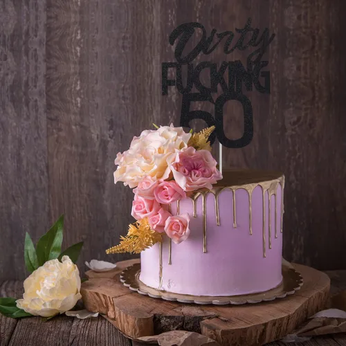 Miniatura 2 de Dirty Fuxking - Decoración para pastel de cumpleaños 50 – Decoración para pastel de 50 cumpleaños con purpurina negra – Divertida decoración
