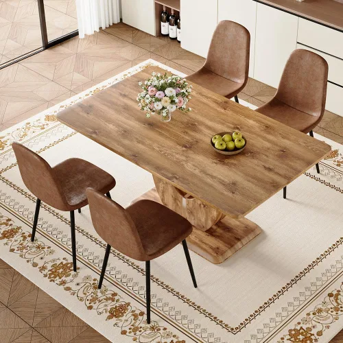 Miniatura 8 de Juego de mesa de comedor moderno para 4, mesa de cocina de madera de 63 pulgadas con 4 sillas tapizadas de gamuza de tela, estilo granja con parte