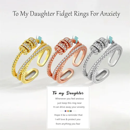 Miniatura 5 de Askljeby Anillo de ansiedad para hija, anillo de oro de 18 quilates para hija de mamá a mi hija, circonita cúbica, ajustable, para el pulgar, alivio