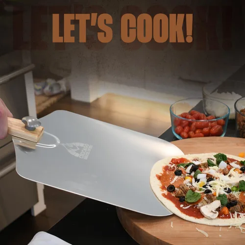 Miniatura 6 de Chicago Brick Oven Pala de Pizza de Aluminio de 12" x 14" con Mango de Madera Plegable, Espátula Giratoria Larga de 25", Paleta de Pizza, Pala